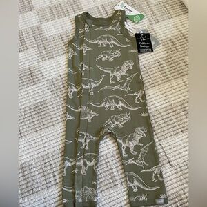 Coccoli Olive Baby Bodysuit with White Dinosaur Pattern